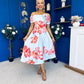Willow Detailed Bardot Midi Dress Floral Sky