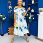 Willow Detailed Bardot Midi Dress Floral Pwr Blue