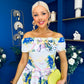 Willow Detailed Bardot Midi Dress Floral Pwr Blue