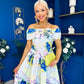 Willow Detailed Bardot Midi Dress Floral Pwr Blue