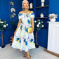 Willow Detailed Bardot Midi Dress Floral Pwr Blue