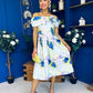 Willow Detailed Bardot Midi Dress Floral Pwr Blue
