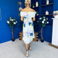 Willow Detailed Bardot Midi Dress Floral Pwr Blue