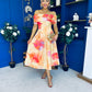 Willow Detailed Bardot Midi Dress Floral Coral