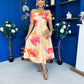Willow Detailed Bardot Midi Dress Floral Coral