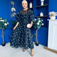Ethna Frill Sleeve Occasion Dress Polka Black
