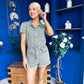 Riley Short Sleeve Denim Playsuit Khaki