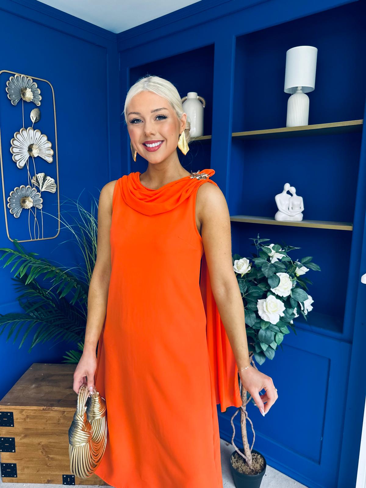 Yasmin Drape Detail Midi Dress Amber