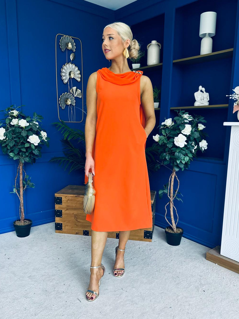 Yasmin Drape Detail Midi Dress Amber