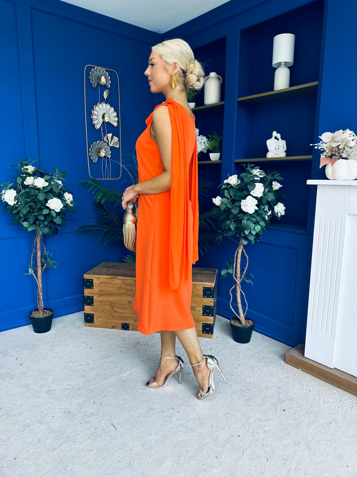 Yasmin Drape Detail Midi Dress Amber