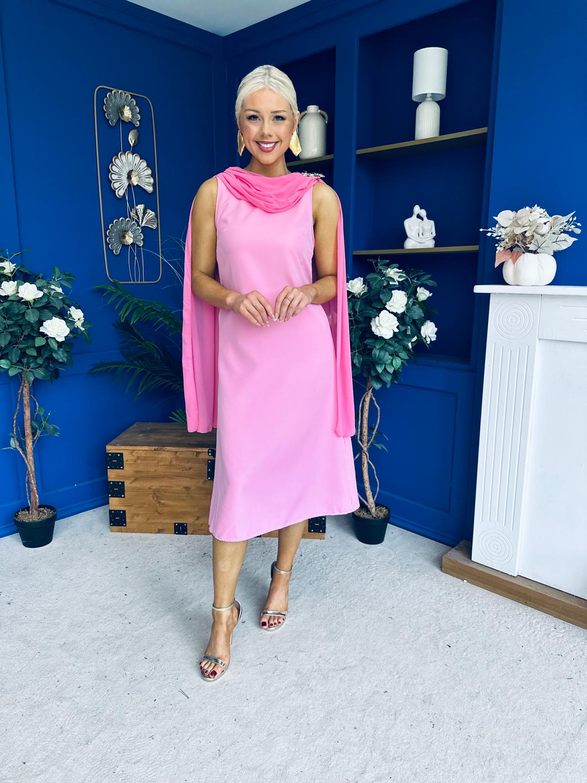 Yasmin Drape Detail Midi Dress Pwr Pink