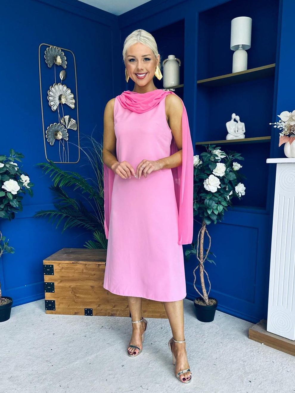Yasmin Drape Detail Midi Dress Pwr Pink