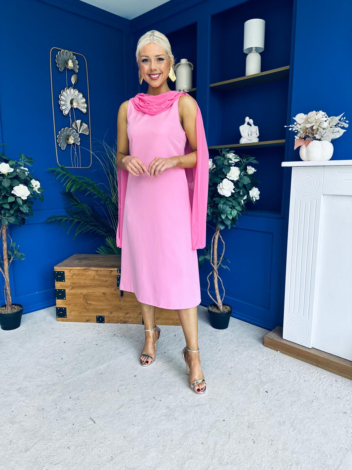 Yasmin Drape Detail Midi Dress Pwr Pink