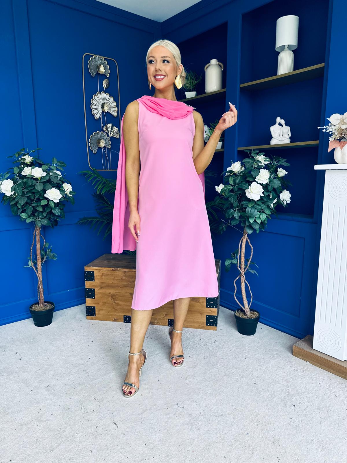 Yasmin Drape Detail Midi Dress Pwr Pink