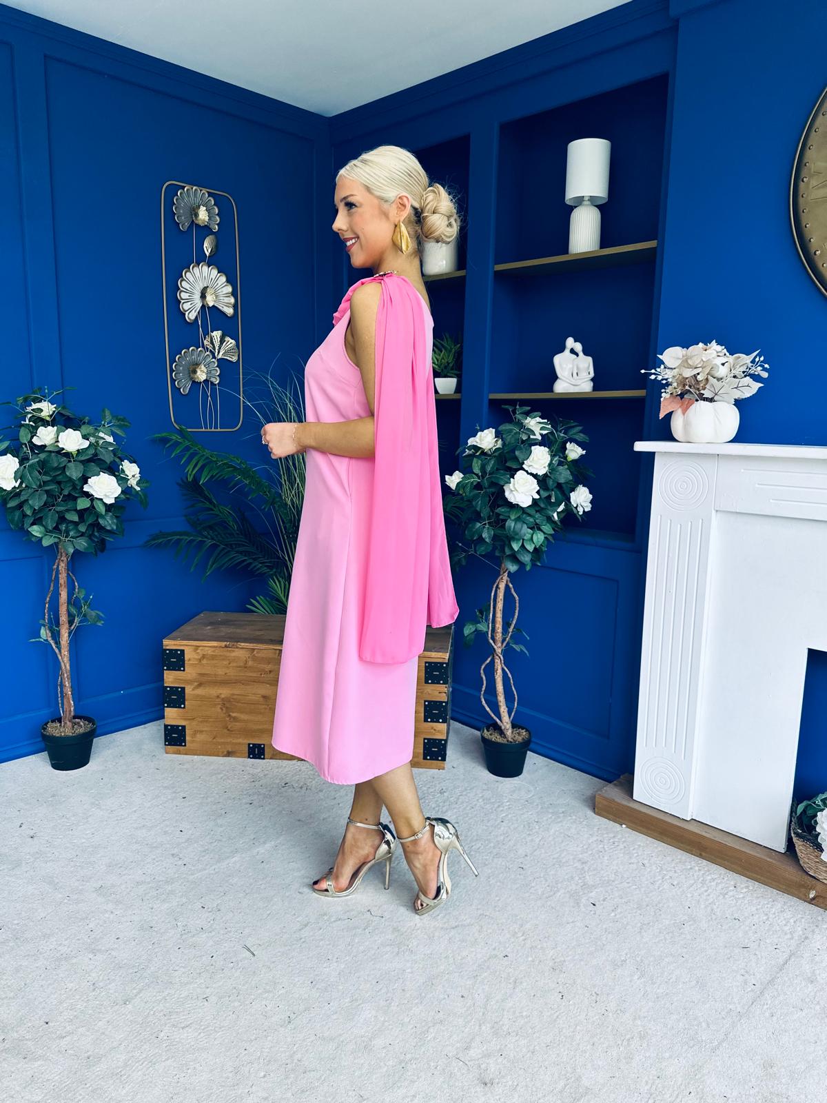 Yasmin Drape Detail Midi Dress Pwr Pink