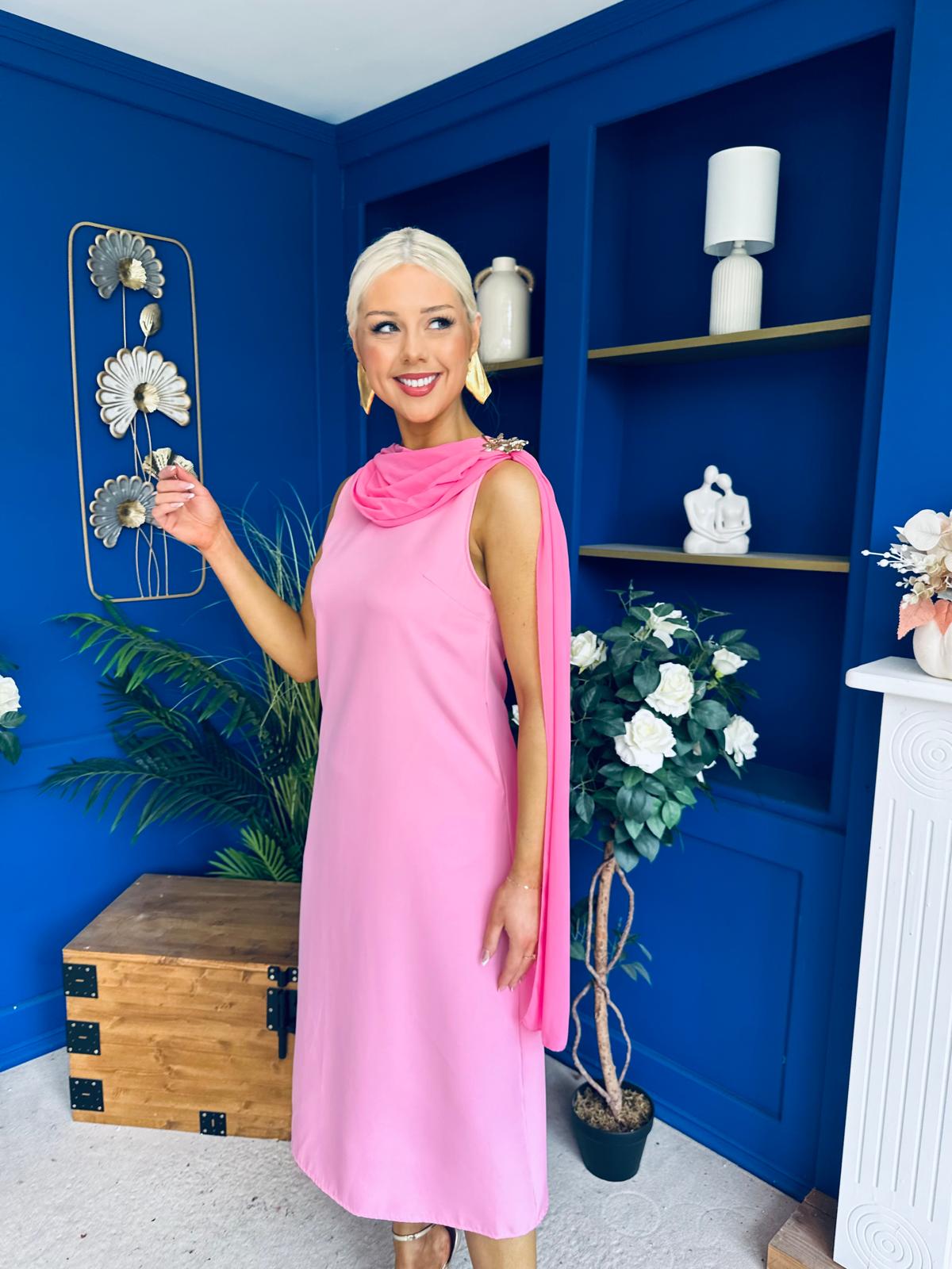 Yasmin Drape Detail Midi Dress Pwr Pink