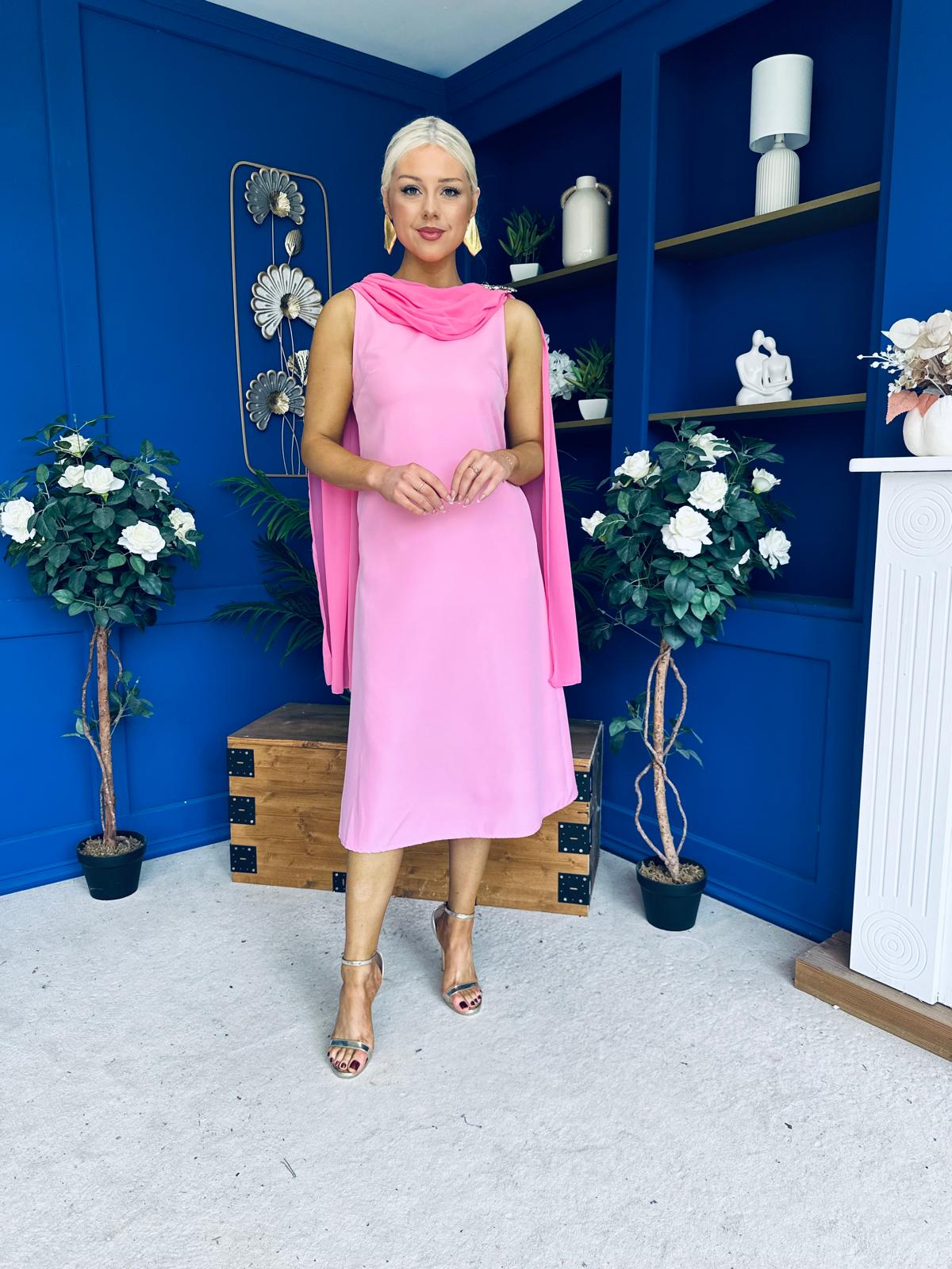 Yasmin Drape Detail Midi Dress Pwr Pink