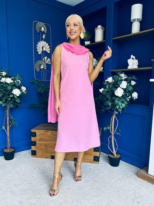 Yasmin Drape Detail Midi Dress Pwr Pink