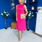 Yasmin Drape Detail Midi Dress Hot Pink