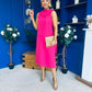 Yasmin Drape Detail Midi Dress Hot Pink