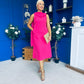Yasmin Drape Detail Midi Dress Hot Pink