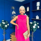Yasmin Drape Detail Midi Dress Hot Pink