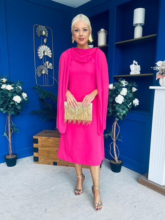 Yasmin Drape Detail Midi Dress Hot Pink