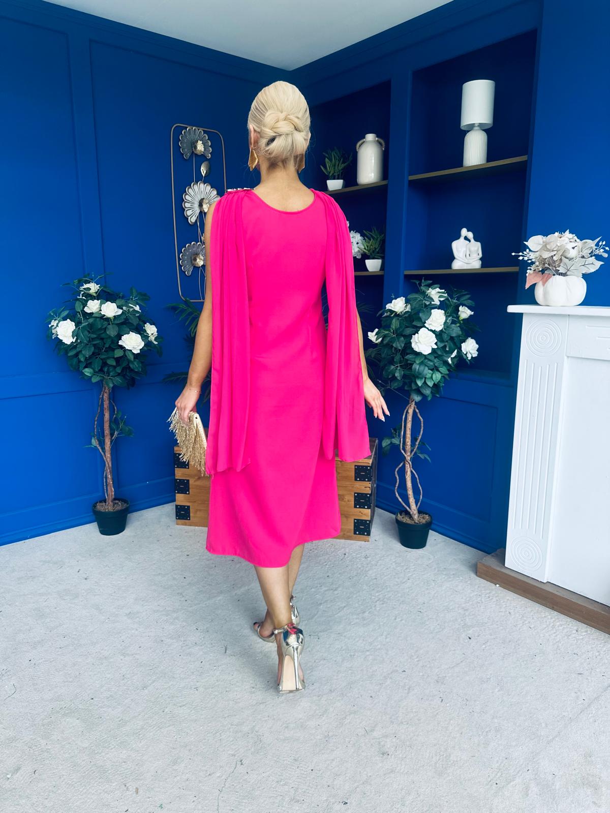 Yasmin Drape Detail Midi Dress Hot Pink