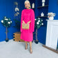 Yasmin Drape Detail Midi Dress Hot Pink