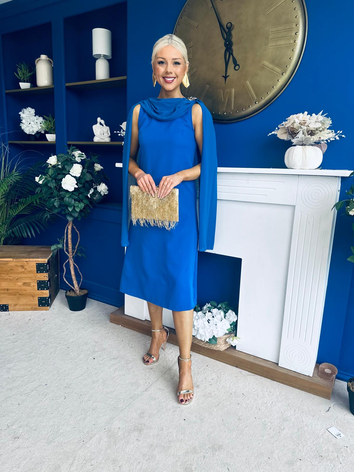 Yasmin Drape Detail Midi Dress Cobalt