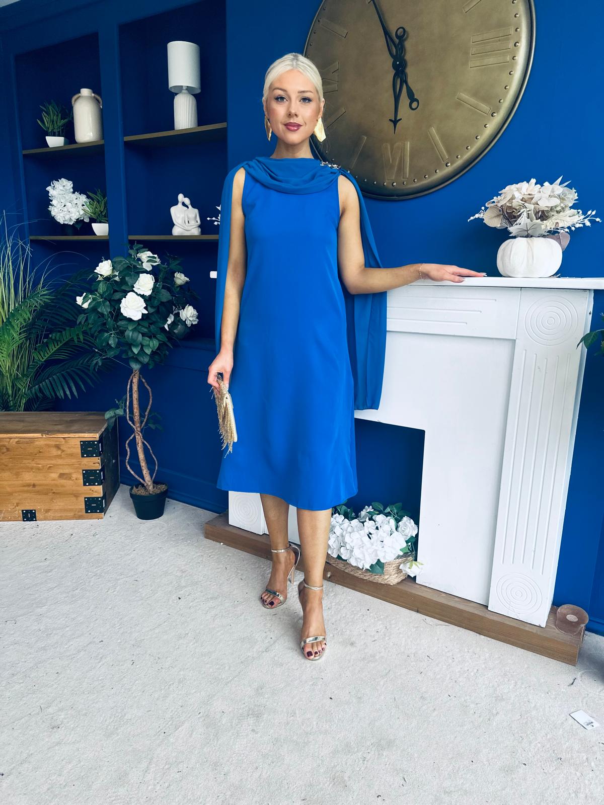 Yasmin Drape Detail Midi Dress Cobalt