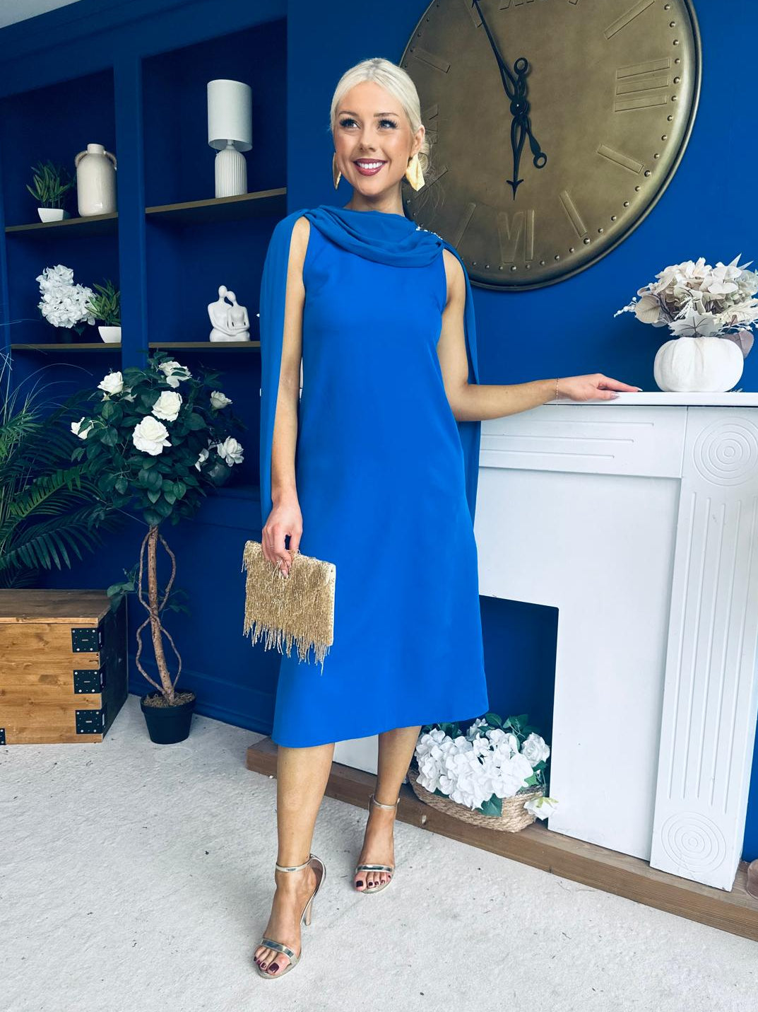 Yasmin Drape Detail Midi Dress Cobalt
