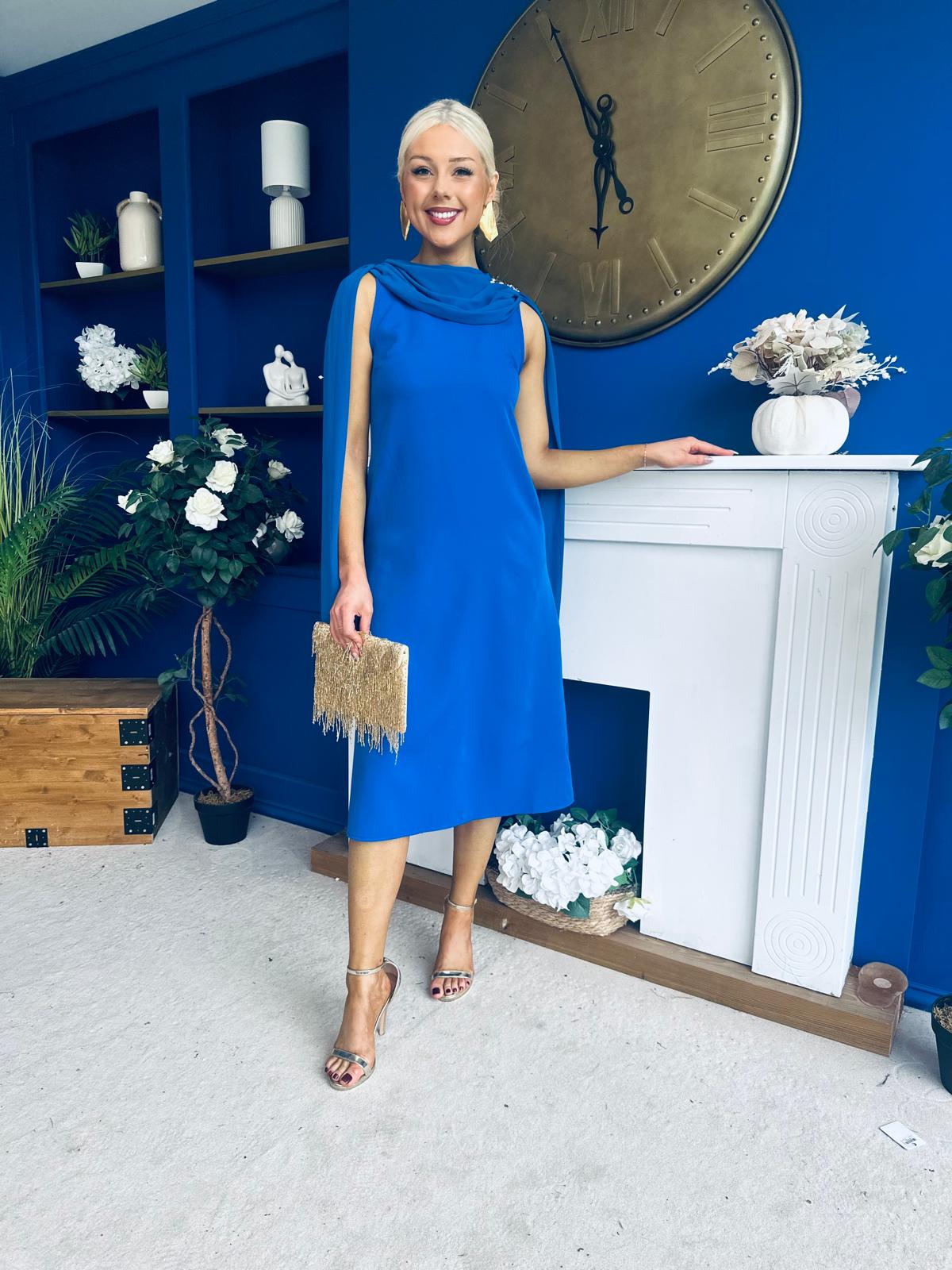 Yasmin Drape Detail Midi Dress Cobalt