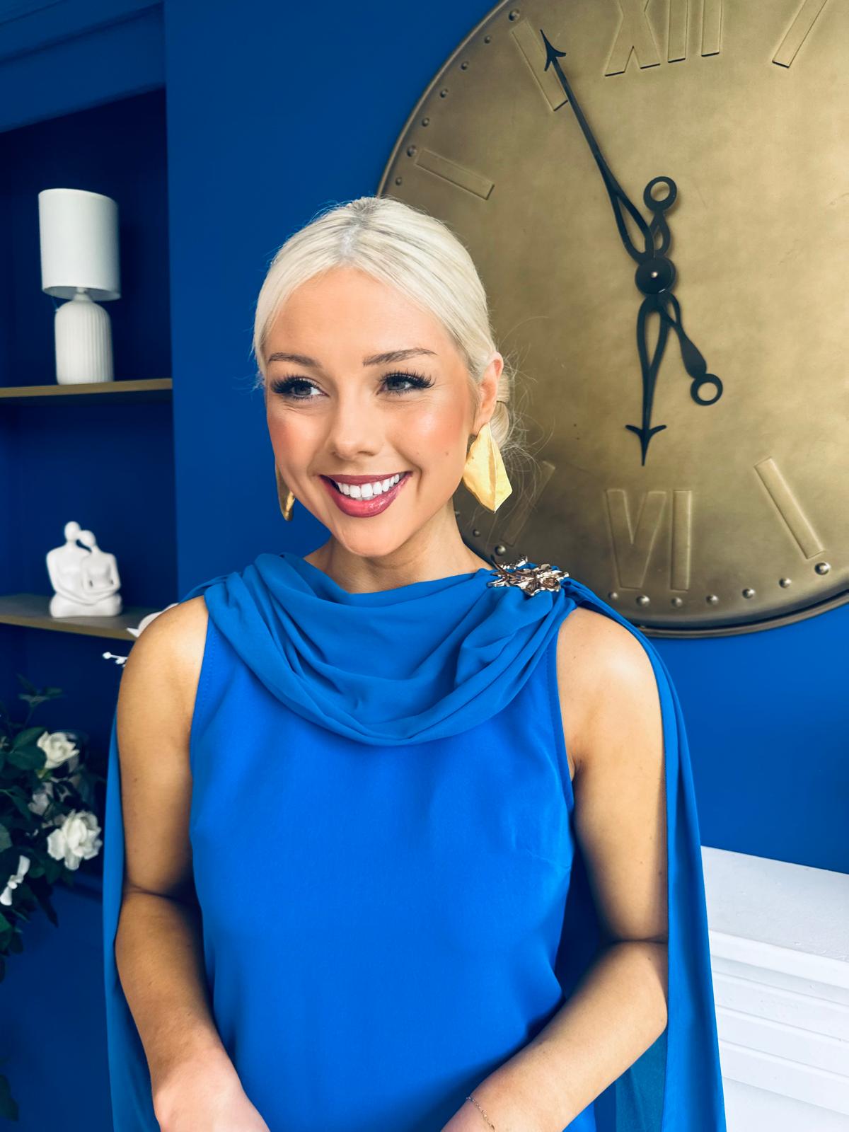 Yasmin Drape Detail Midi Dress Cobalt