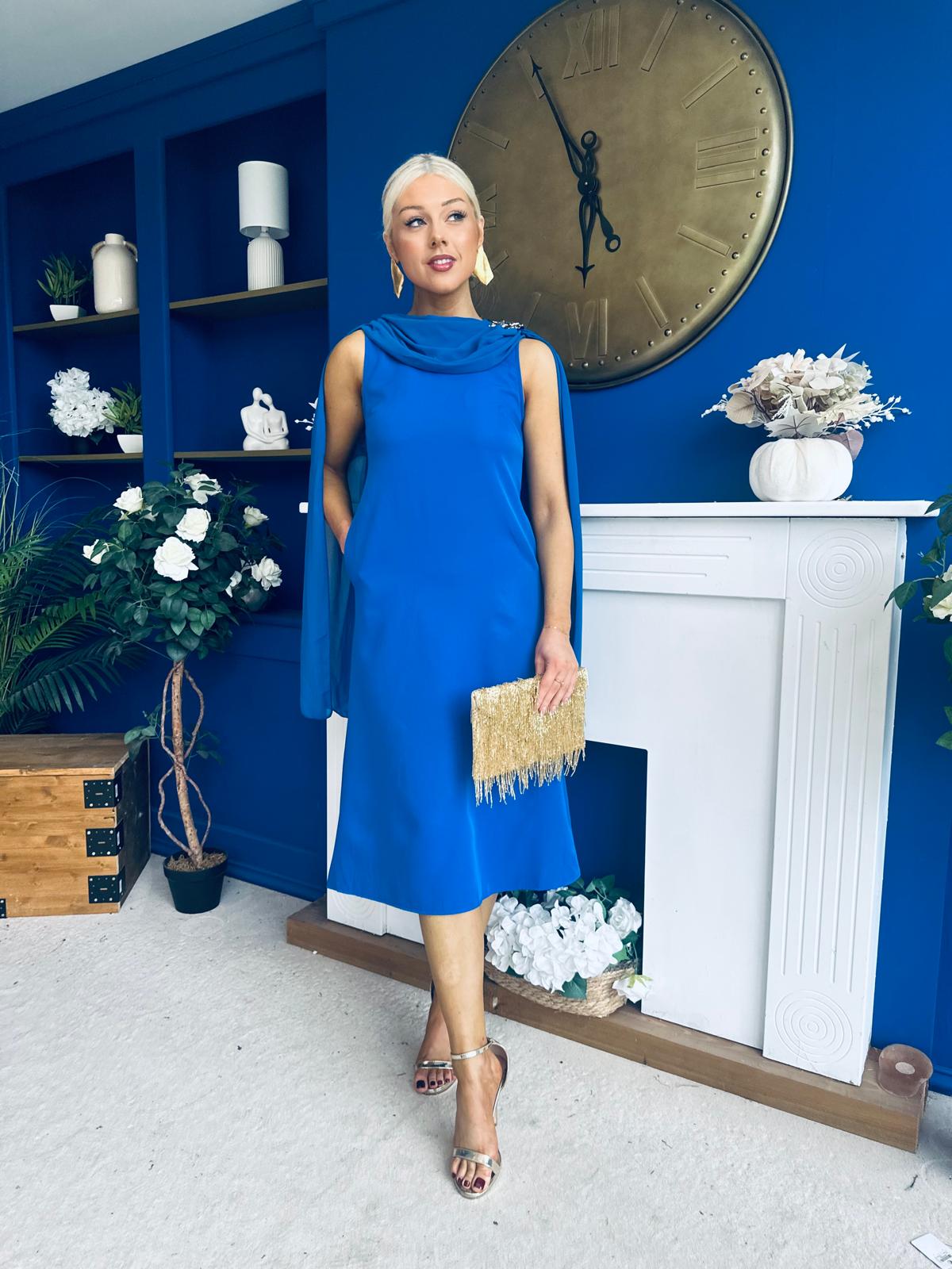 Yasmin Drape Detail Midi Dress Cobalt