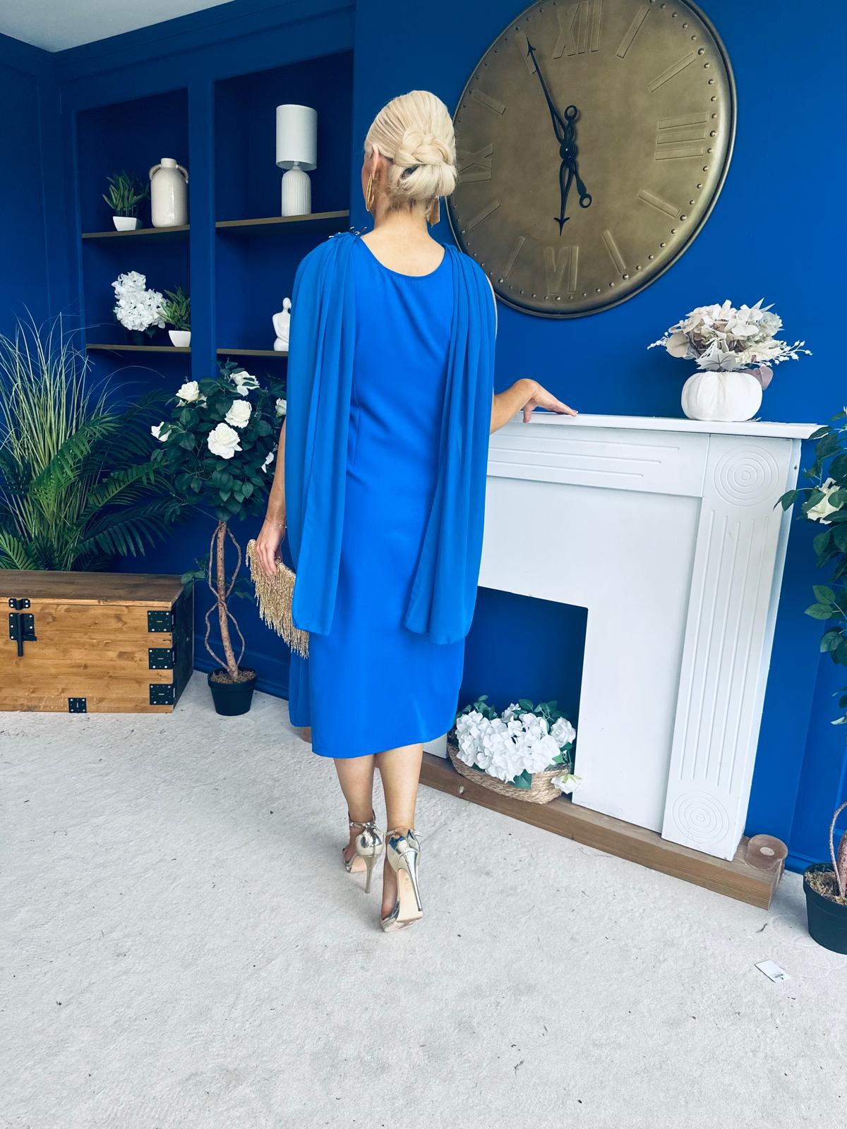 Yasmin Drape Detail Midi Dress Cobalt