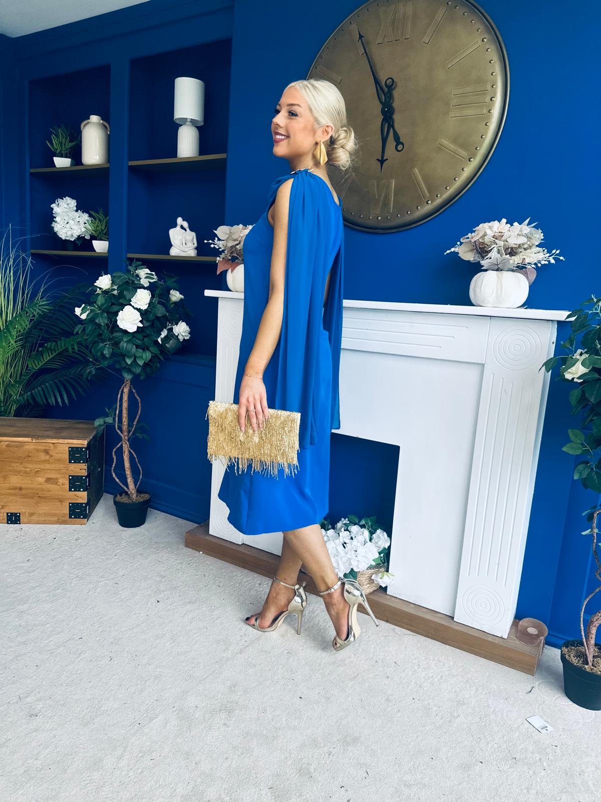 Yasmin Drape Detail Midi Dress Cobalt