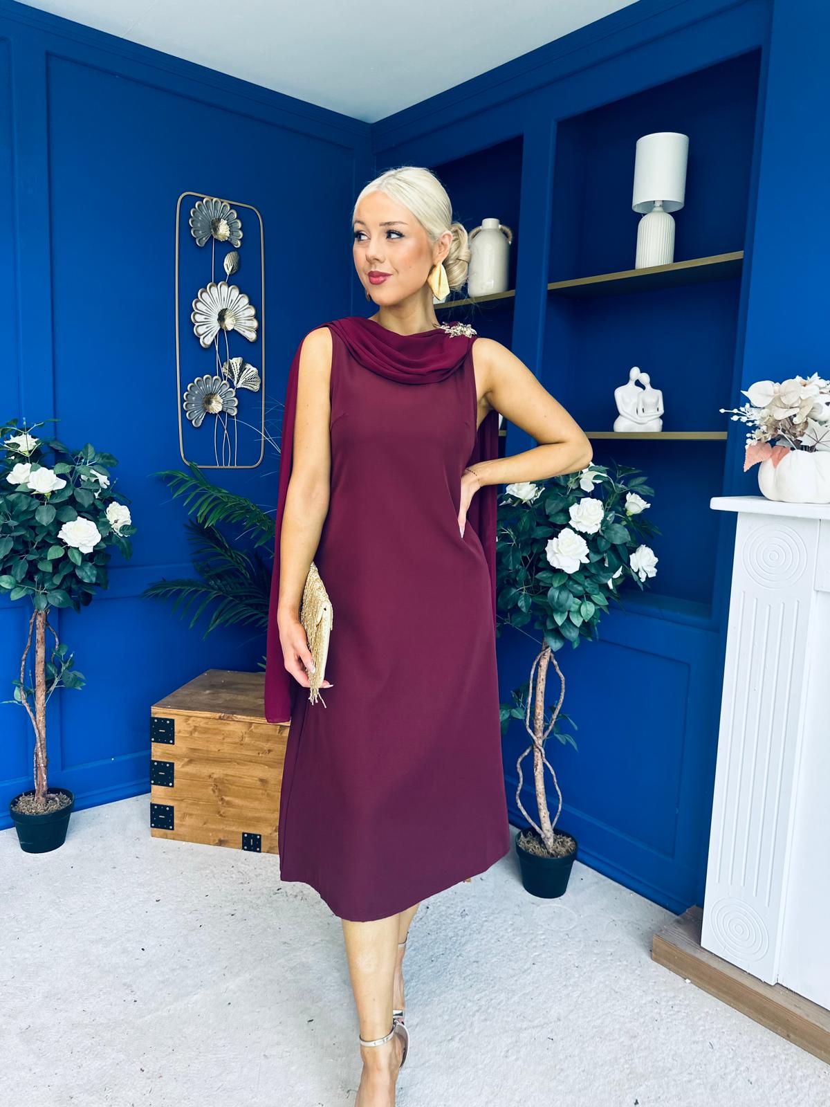 Yasmin Drape Detail Midi Dress Wine