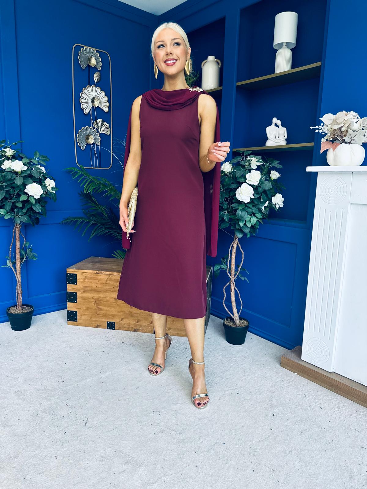Yasmin Drape Detail Midi Dress Wine
