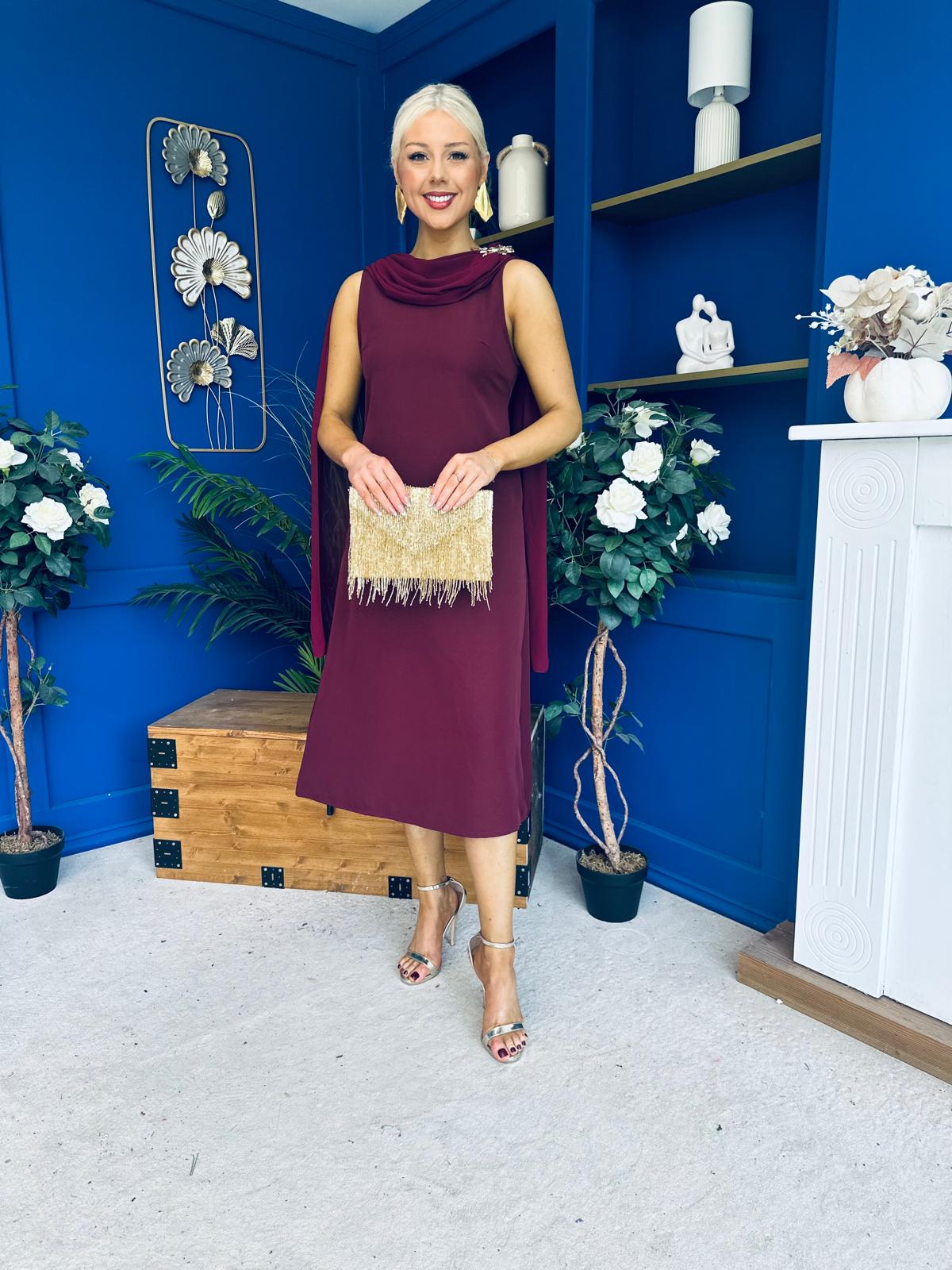 Yasmin Drape Detail Midi Dress Wine