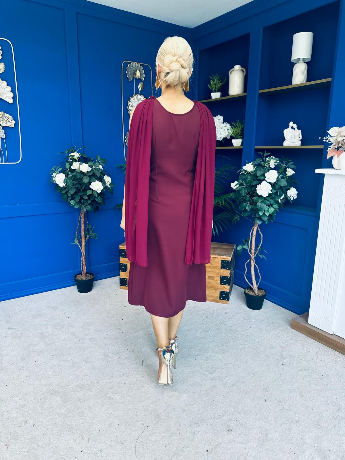 Yasmin Drape Detail Midi Dress Wine