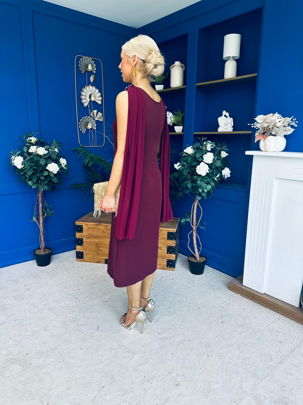 Yasmin Drape Detail Midi Dress Wine