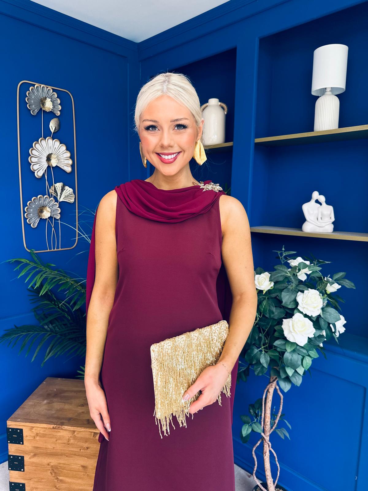 Yasmin Drape Detail Midi Dress Wine