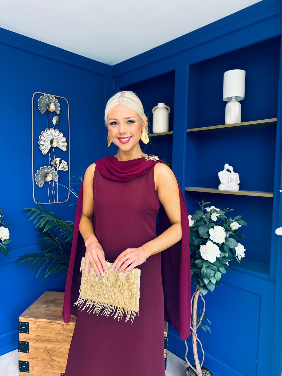 Yasmin Drape Detail Midi Dress Wine
