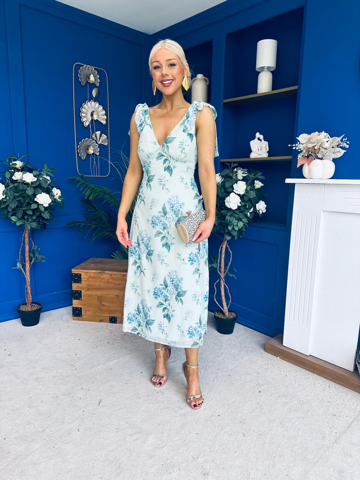 Beverly Floral Tie Shoulder Midi Dress Green