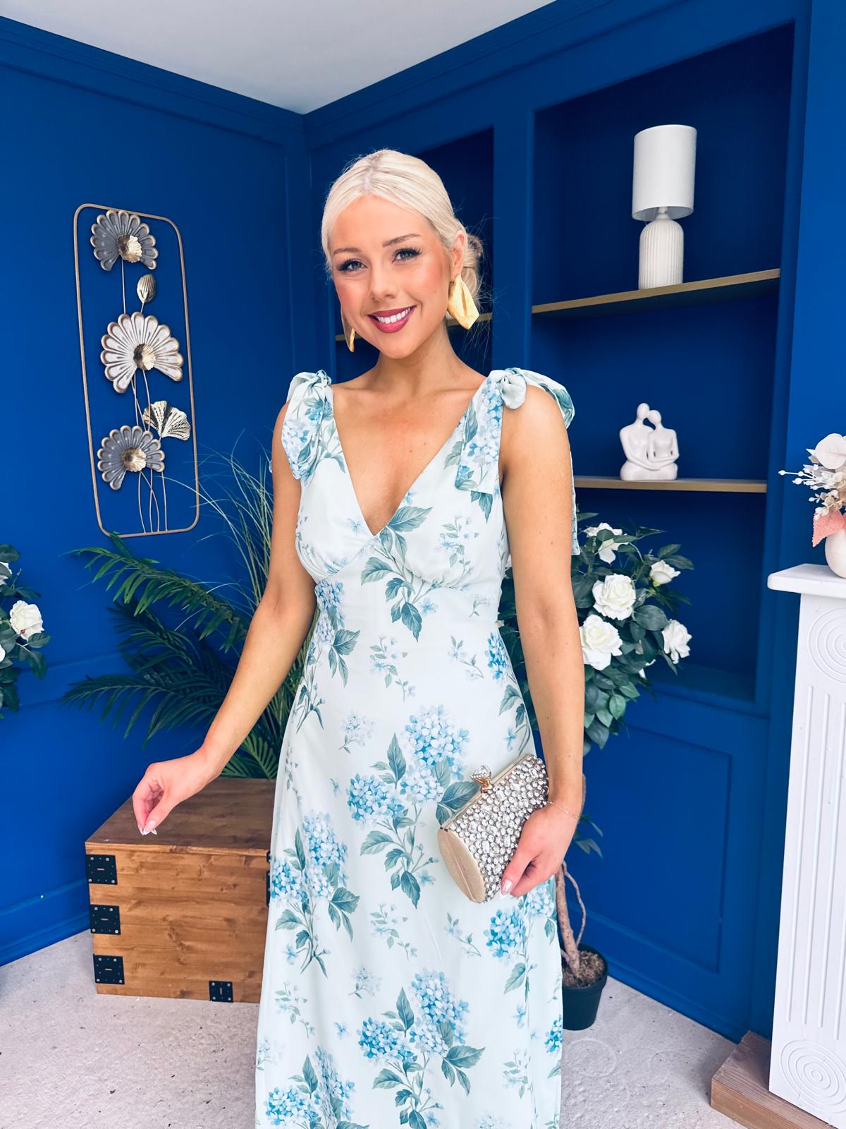 Beverly Floral Tie Shoulder Midi Dress Green