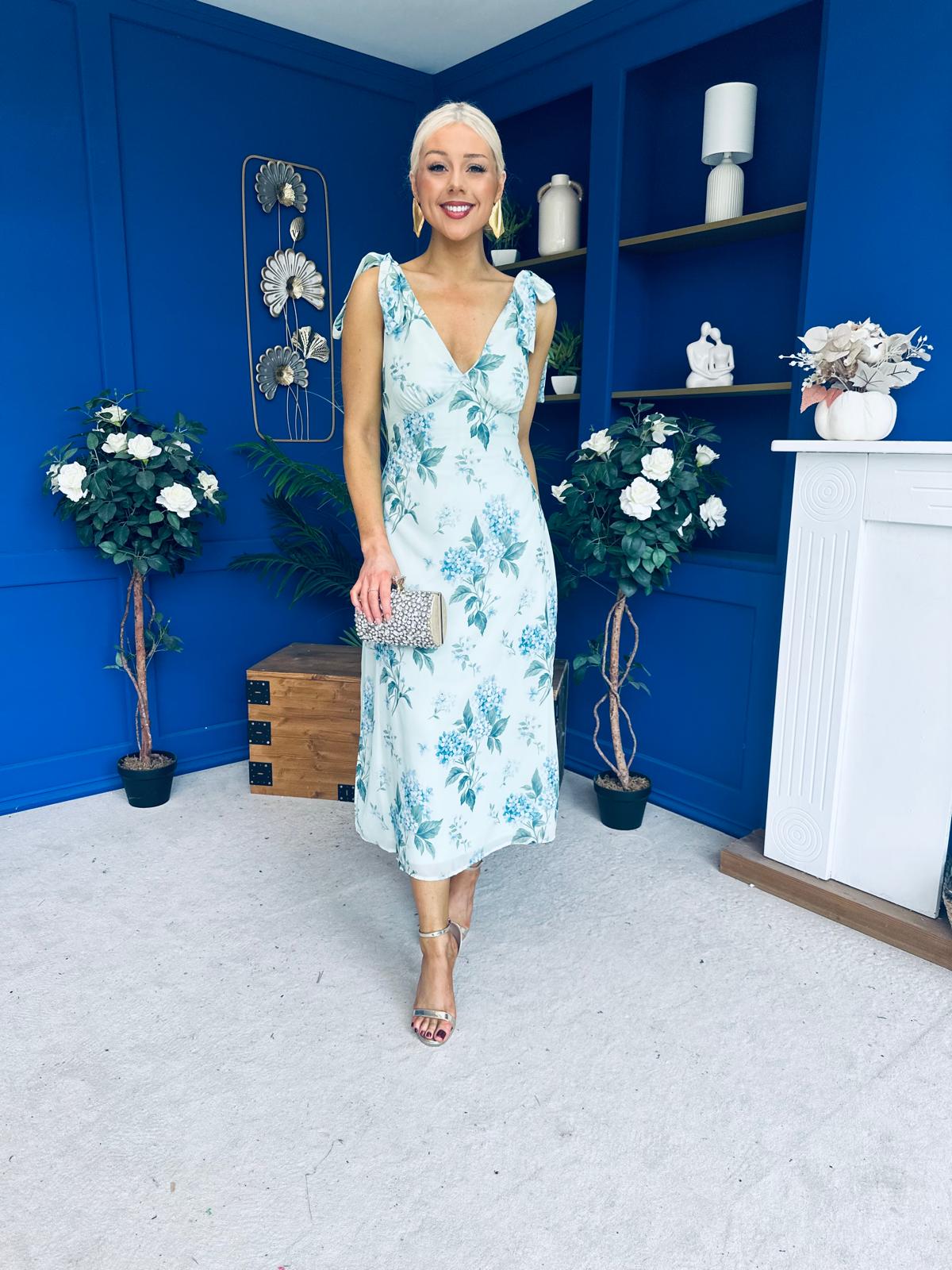Beverly Floral Tie Shoulder Midi Dress Green