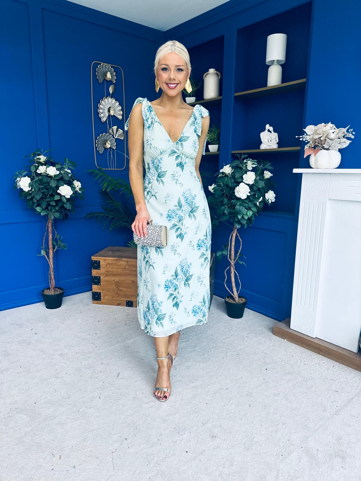 Beverly Floral Tie Shoulder Midi Dress Green