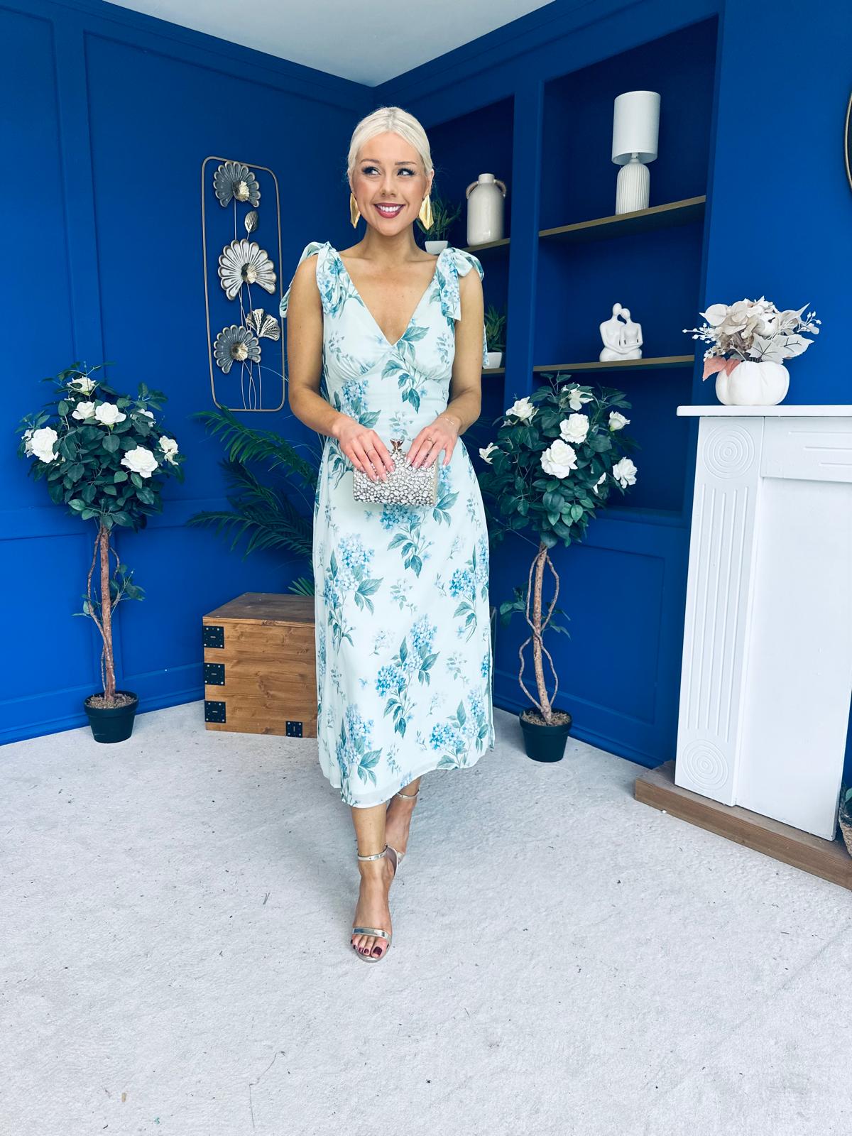 Beverly Floral Tie Shoulder Midi Dress Green