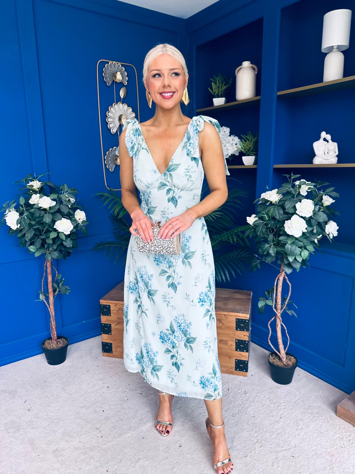 Beverly Floral Tie Shoulder Midi Dress Green